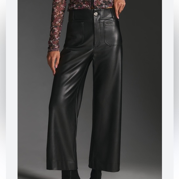 Mauve Pants - Anthropologie The Colette Cropped Wide-Leg Faux Leather Pants by Maeve